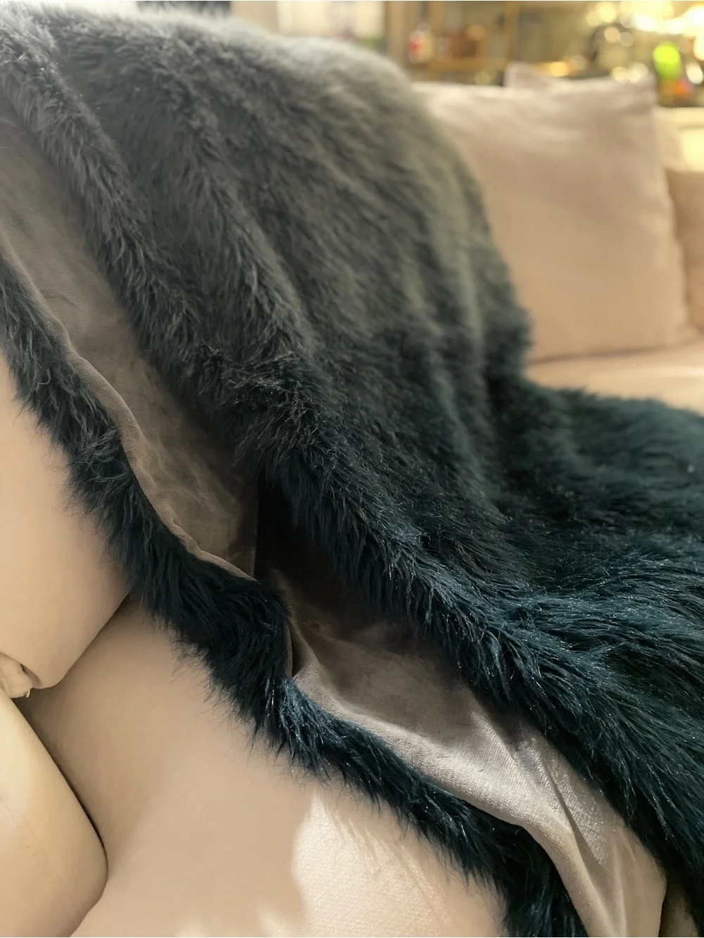 Z Gallerie Ombré Faux Fur Throw | Alpine Fur and Suede backing | Teal and Gre